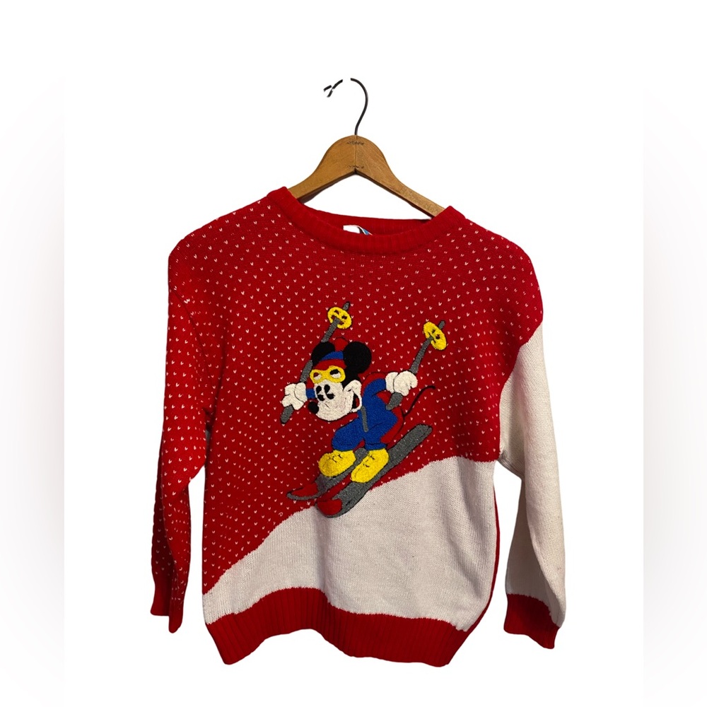 Vintage Rare Walt Disney Sunday Comics Winter Mickey Skiing Sweater, Size Medium